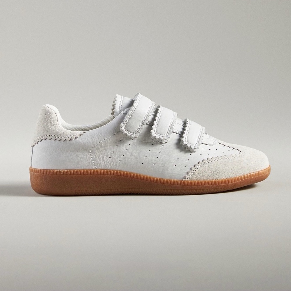 Women’s White Leather Velcro Sneakers with Gum Sole